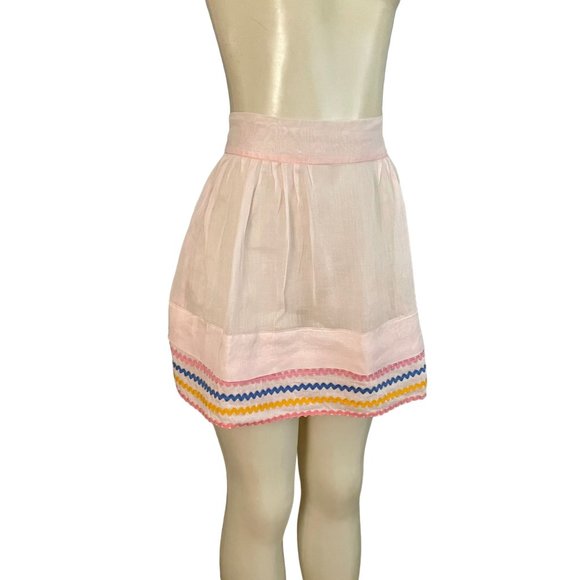 Vintage half apron 1950s women kitchen apron with zig zag pattern in pink blue. - Picture 4 of 10